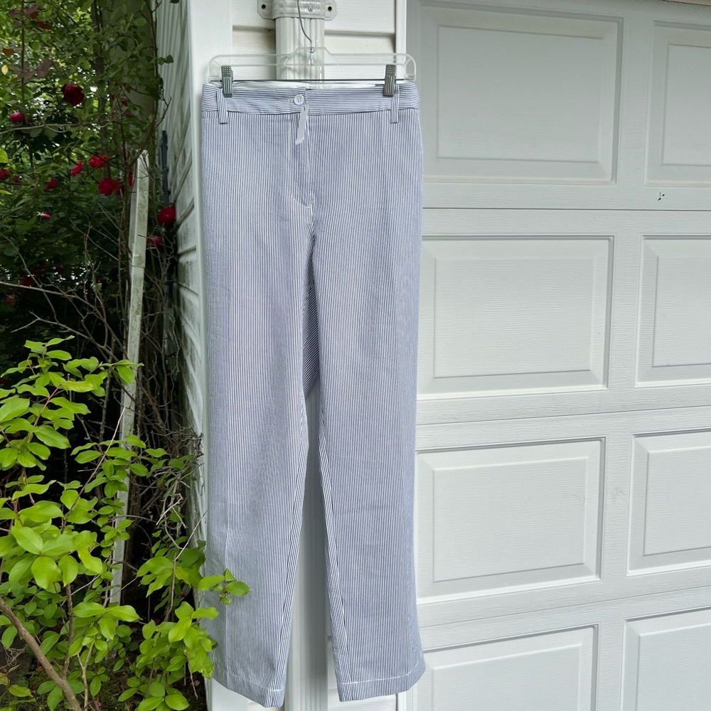 NWT Talbots Classic Navy White Seersucker Full Length Perfect Chino